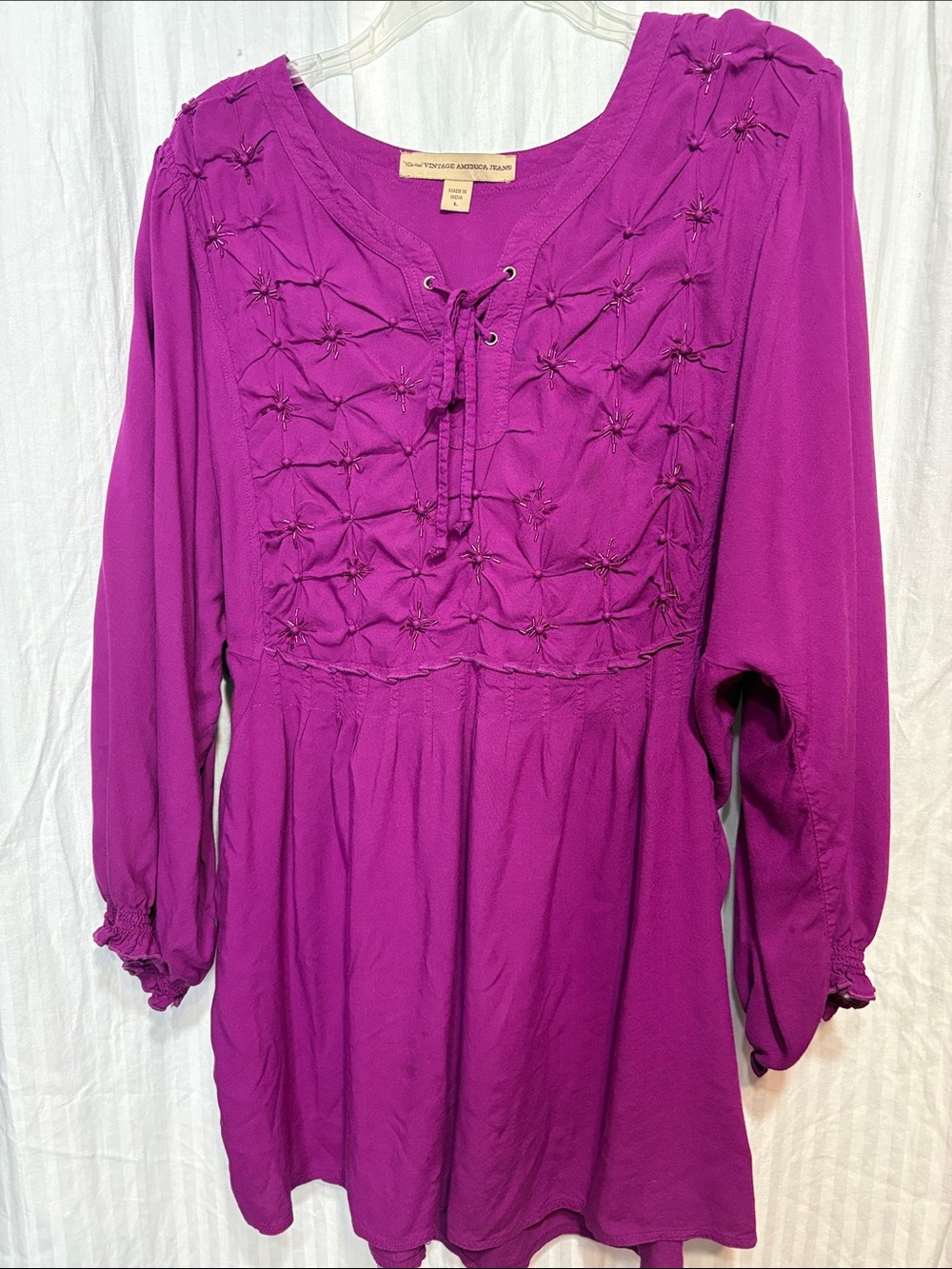 Nine West VTG America Jeans Purple Smocked Peasant Blouse - Women's